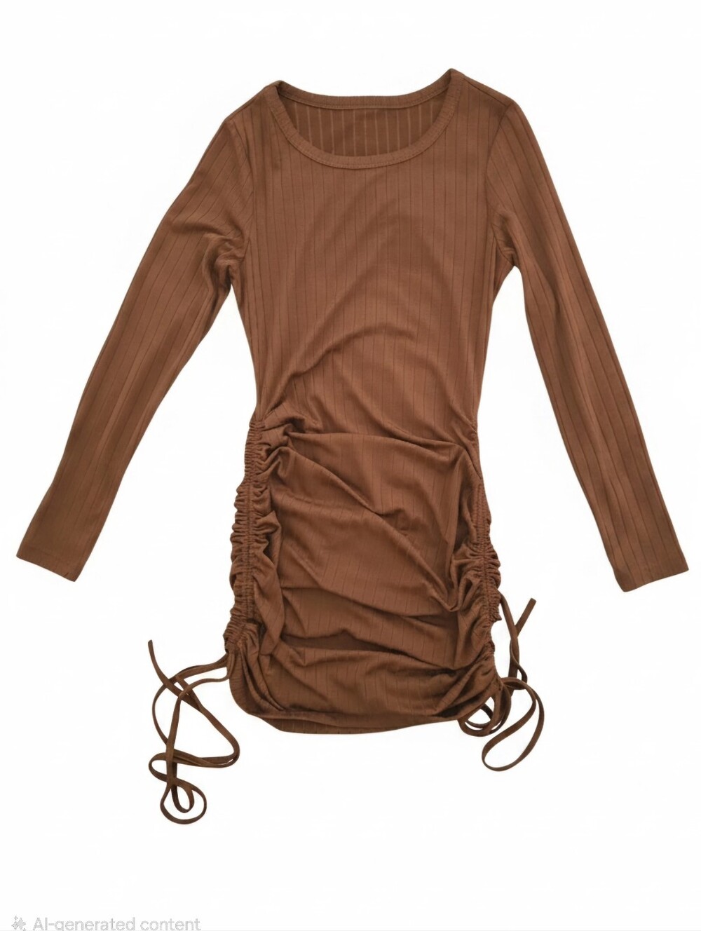 Women’s Ruched Long-Sleeve Bodycon Dress - Brown Size S-M